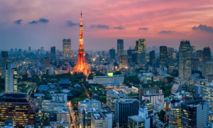 Wunschbild auf Fensterfolie - Tokyo Stadtansicht Am Abend oder mit ...