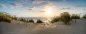 Wunschmotiv auf Glas-Schneidebrett - Sonnenuntergang Am Dünenstrand...