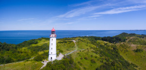 Motiv als Grußkarte - Hiddensee Leuchtturm Dornbusch Luftbild Panor...