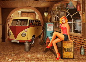 Bilder Grußkarte - Pin Up Girl In Nostalgischer Werkstatt oder mit ...