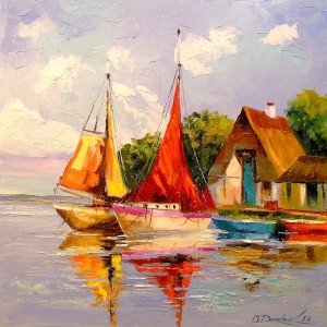 Bild auf Grußkarte - Sailboats Near The Shore oder mit Eigenem Foto