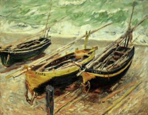 Wunschbild auf Grußkarte - Monet Three Fishing Boats 1885 oder mit ...