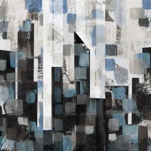 Bild Kissen - Patchwork Blue City Ii Left oder mit Eigenem Foto