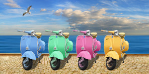 Wunschbild als Kissen - Oldtimer Motorroller In Sommerfarben oder m...