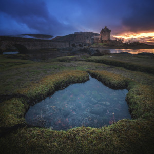 Wunschmotiv auf Kissen - Schottland Eilean Donan Castle Blaue Stund...