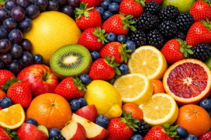 Foto auf Label - Farbenfrohe Vielfalt Frisches Obst-Arrangement Ki ...