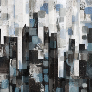 Wunschbild Leinwanddruck - Patchwork Blue City Ii Right oder mit Ei...