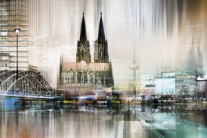 Wunschbild auf Leinwanddruck - Köln Skyline Abstrakte Collage oder ...