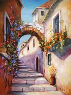 Wunschmotiv als Mousepad - Mediterrane Gasse - Mediterrane Gemälde ...