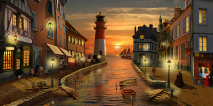 Bilder Papier - Nostalgischer Hafen Beim Sonnenuntergang I oder mit...