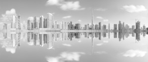 Foto auf Papier - Dubai - Business Bay Reflections Schwarz Weiss od...
