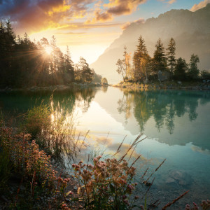 Wunschmotiv Papier - Idylle Am Eibsee Bei Malerischem Sonnenaufgang...