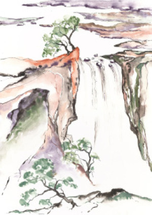Wunschmotiv als Schieferplatte - Asiatischer Wasserfall oder mit Ei...