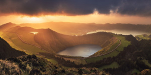 Wunschbild auf Schieferplatte - Azoren Sete Cidades Zum Sonnenunter...