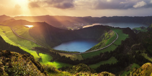 Wunschmotiv Schieferplatte - Azoren Sao Miguel Sete Cidades Panoram...