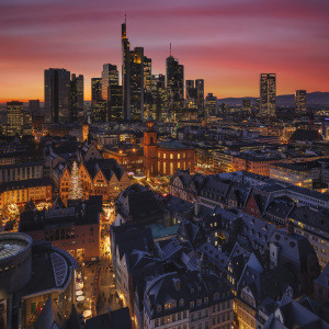 Wunschmotiv Schieferplatte - Frankfurt Bei Sonnenuntergang oder mit...