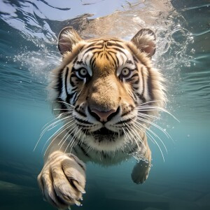 Wunschbild auf Schieferplatte - Tierische Wasserspiele Tiger Ki-Gen...