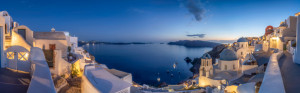 Fotos Schieferplatte - Oia Panorama Bei Nacht oder mit Eigenem Foto