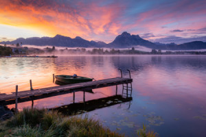 Foto Schieferplatte - Sonnenaufgang Am Hopfensee oder mit Eigenem Foto