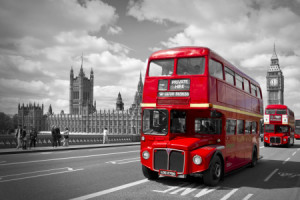 Foto auf Tapete - London Red Buses On Westminster Bridge oder mit E...