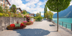 Bild auf Tapete - Seeufer Promenade Brienzersee Schweiz oder mit Ei...