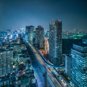 Tapete - Moderne Wolkenkratzer In Tokyo Japan oder mit Eigenem Foto