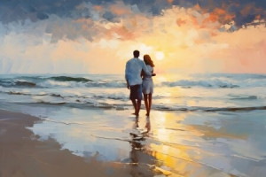 Wunschbild Tapete - Paar Am Strand Ki-Malerei oder mit Eigenem Foto