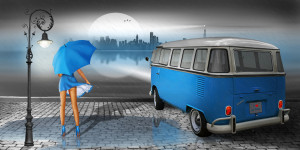 Foto Teppich - Blue Rainy Night Mit Kult Oldtimer oder mit Eigenem ...