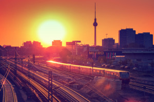 Foto Teppich - Berlin - Skyline Im Sonnenuntergang oder mit Eigenem...