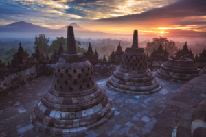 Foto Teppich - Indonesien - Borobudur Sonnenaufgang oder mit Eigene...