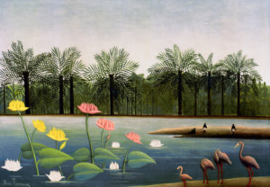 Wunschmotiv auf Teppich - H Rousseau The Flamingoes oder mit Eigene...