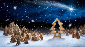 Fotos Tischdecke - Landschaft Aus Holzdekoration Im Schnee oder mit...