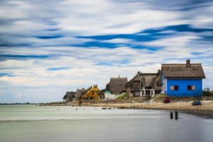 Foto auf Tragetasche - Blaues Haus Am Meer 5 oder mit Eigenem Foto