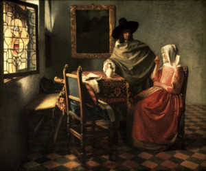 Bild auf Tragetasche - Vermeer Man A Woman Drinking Wine C 1660 ode...