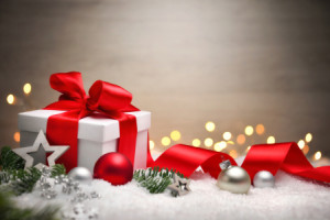 Wunschmotiv auf Türfolie - Weihnachten Geschenk Und Rotem Band oder...