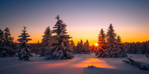 Bild Türfolie - Winterlandschaft Bei Sonnenaufgang oder mit Eigenem...