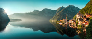 Bilder Untersetzer - Österreichisches Hallstatt Im Mogentlichem Lic...