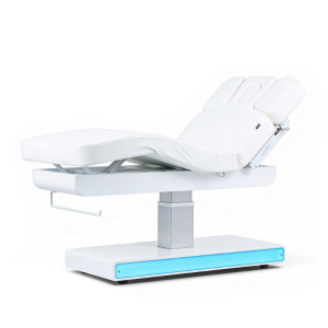 Marquesa elétrica de massagem Nush +: três motores, LED RGB, colchón SuperSoft e estofado PU branco