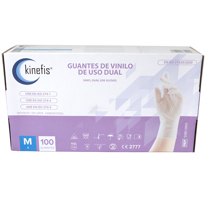 Luvas de vinilo naturais duales sem pó com certificação EM455-4 e EM374-2 (Caixa de 100 unidades)