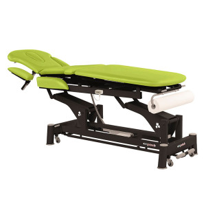 Marquesa elétrica Ecopostural multifuncional: três corpos com estrutura de biela preta, braços abatibles e cabeça T01 (62 x 200 cm)