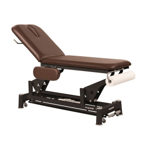 Marquesa elétrica Ecopostural: dois corpos com estrutura de biela preta, braços abatibles e cabeça T13, reclinable 15º em negativo (62 x 188 cm)