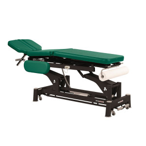 Marquesa elétrica Ecopostural multifuncional: três corpos com estrutura de biela preta, braços abatibles e cabeça T05 (50 x 198 cm)