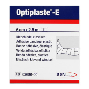 Optiplaste-E (ex-Elastoplast-E) 6 cm x 2,5 metros: Ligadura elástica adesiva de algodão e viscosa