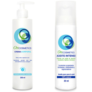 Pack Óleo oncológico Oncosmetics Reparador intensivo zonas delicadas 30ml + Creme corporal oncológica Oncosmetics Dermoprotectora hidratante 250ml: