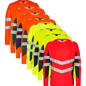 Engel 9545-182 Safety Langærmet T-Shirt / Arbejds T-Shirt Gul/blue Ink 3xl