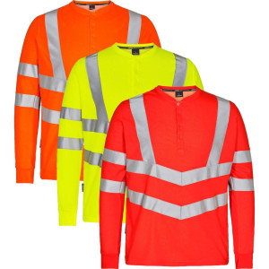 Engel 9548-182 Safety Grandad Langærmet T-Shirt / Arbejds T-Shirt Gul Xl