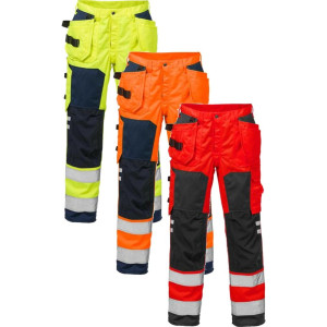Fristads 100974 Hi Vis Håndværker Bukser Kl.2 2025 / Håndværkerbukser / Arbejdsbukser Rød/sort C150