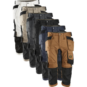 Snickers 6142 Allroundwork, Stretch Piratbukser Med Hylsterlommer Hvid/sort 60