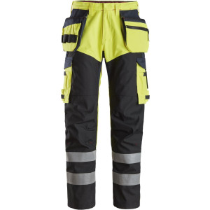 Snickers 6265 Protecwork, High-Vis Bukser Med Hylsterlommer Og Forstærkning Foran På Ben, Klasse 1 Gul/navy 62