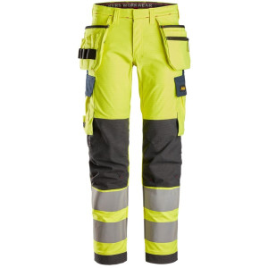 Snickers 6268 Protecwork, High-Vis Arbejdsbukser I Stretch Med Hylsterlommer, Klasse 2 Gul/navy 58